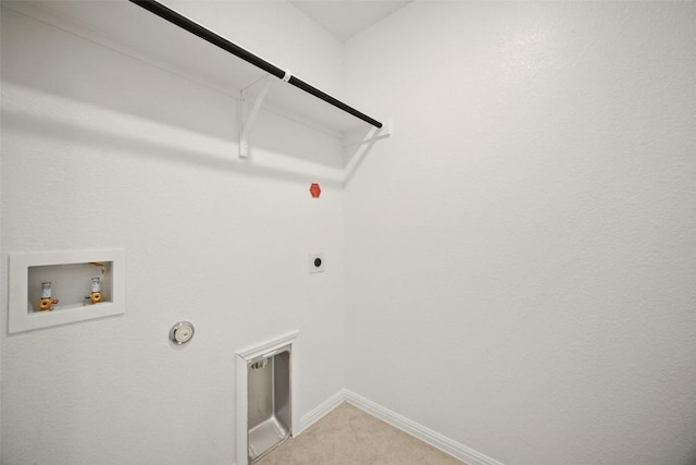 13117 Ditka Dr, Austin, TX 78652 - laundry area with gas dryer hookup, hookup for a washing machine, light carpet, baseboards, and hookup for an electric dryer
