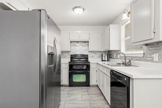 306 Southbrook Dr, Killeen, TX 76542 - kitchen featuring black appliances, a sink, light marble finish floors, and decorative backsplash