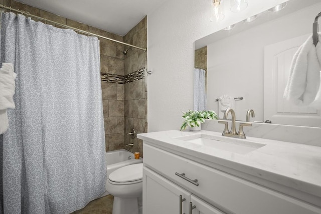 2310 Windsong Trl, Round Rock, TX 78664 - full bath with vanity, toilet, shower / tub combo with curtain, and tile patterned floors