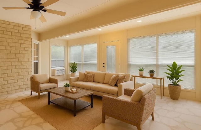 6901 W Bright Star Ln W, Austin, TX 78736 - living room featuring a ceiling fan, healthy amount of natural light, cooling unit, and recessed lighting