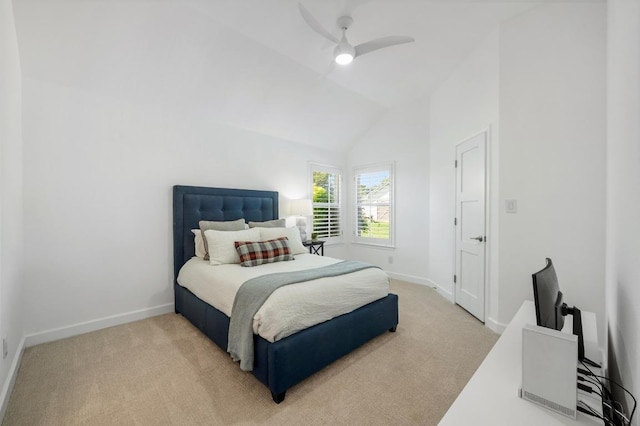 1701 Mira Vis, Leander, TX 78641 - bedroom featuring light carpet, vaulted ceiling, and a ceiling fan