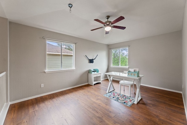 2100 Campfield Pkwy, Austin, TX 78745 - home office featuring ceiling fan and hardwood / wood-style flooring