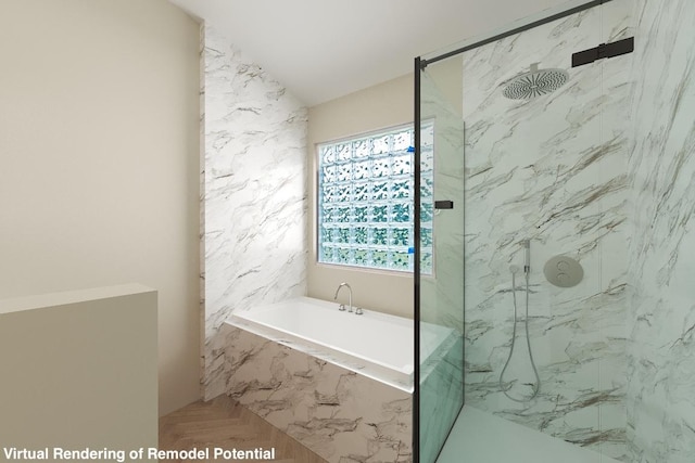 2100 Campfield Pkwy, Austin, TX 78745 - full bath featuring a marble finish shower and a bath