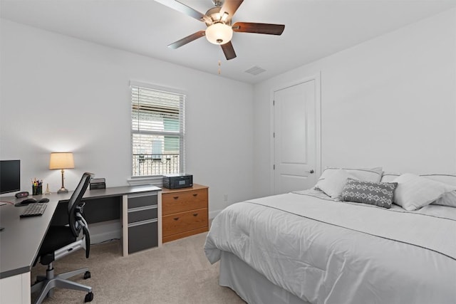 3227 Drago Dr, Round Rock, TX 78665 - bedroom featuring an office area, light colored carpet, and ceiling fan