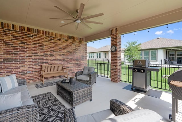 3227 Drago Dr, Round Rock, TX 78665 - view of patio with an outdoor hangout area, area for grilling, and ceiling fan