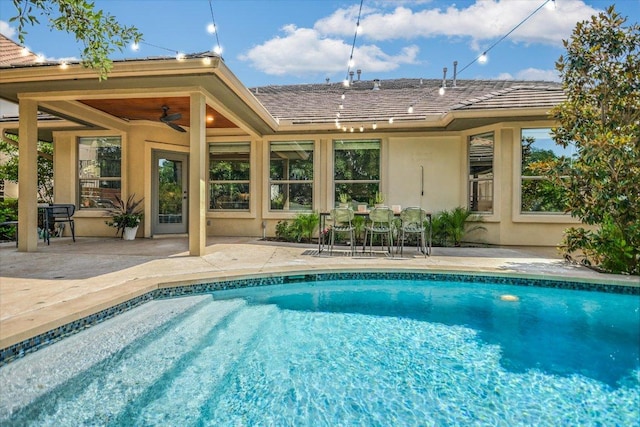 11316 Woodland Hills Trl, Austin, TX 78732 - outdoor pool featuring a patio and a ceiling fan