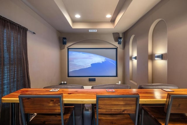 7 Sunview Rd, The Hills, TX 78738 - home theater with a tray ceiling and recessed lighting