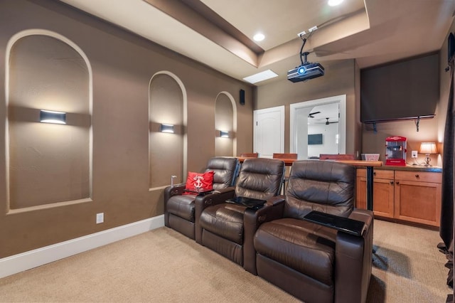 7 Sunview Rd, The Hills, TX 78738 - cinema featuring light carpet, baseboards, recessed lighting, and a raised ceiling