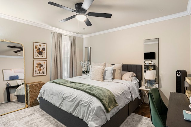832 Hometown Pkwy, Kyle, TX 78640 - bedroom with crown molding, ceiling fan, and baseboards