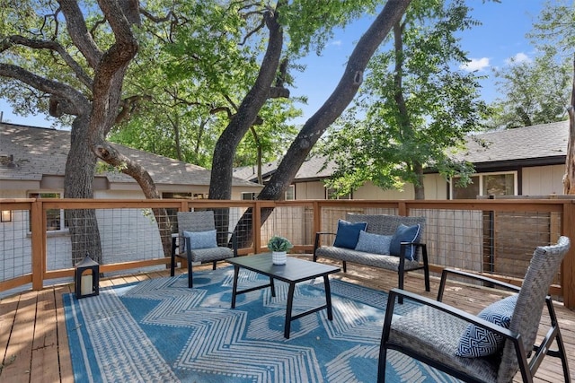 902 Acorn Oaks Dr, Austin, TX 78745 - wooden deck with an outdoor hangout area