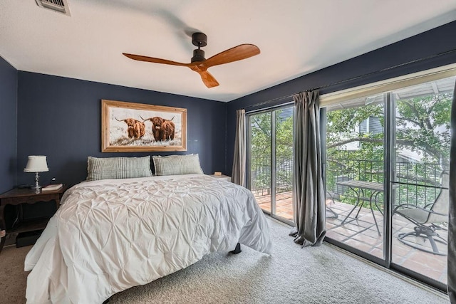 606 W Lynn St Unit 16, Austin, TX 78703 - bedroom with carpet flooring, access to outside, and ceiling fan
