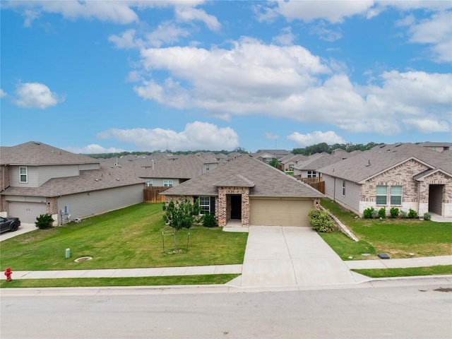 6100 Shanjia Dr, Austin, TX 78724 - traditional-style home featuring a residential view, an attached garage, driveway, a front yard, and brick siding