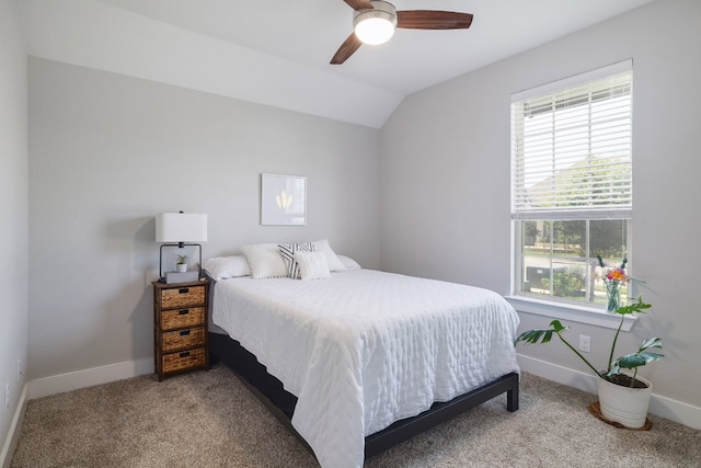132 Lockhart Dr, Liberty Hill, TX 78642 - carpeted bedroom with baseboards, lofted ceiling, and ceiling fan