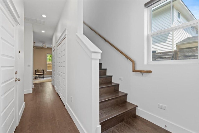 1500 Justin Ln Unit 2, Austin, TX 78757 - staircase featuring wood finished floors, recessed lighting, and baseboards