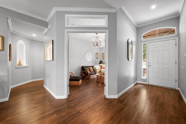 4600 Tello Path, Austin, TX 78749 - foyer with wood finished floors, baseboards, a chandelier, and crown molding