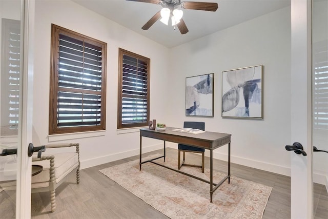 13601 Montview Dr, Austin, TX 78732 - office with wood finished floors and a ceiling fan