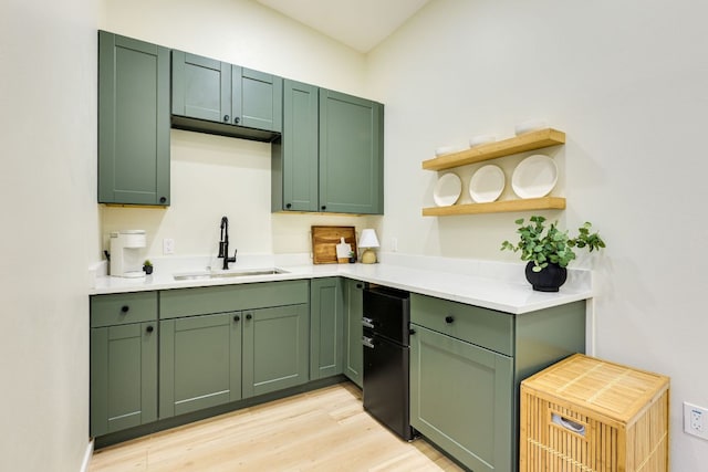 5904 Hudson Bend Rd, Austin, TX 78734 - kitchen featuring green cabinetry, open shelves, a sink, and light countertops