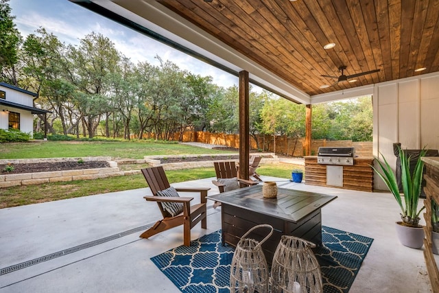 5904 Hudson Bend Rd, Austin, TX 78734 - view of patio / terrace featuring a ceiling fan and view of wooded area