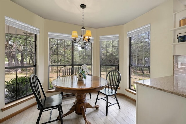 423 County Road 1010, Lampasas, TX 76550 - dining space featuring a chandelier, light wood-style flooring, and baseboards