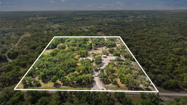 423 County Road 1010, Lampasas, TX 76550 - aerial overview of property's location featuring a forest and property parcel outlined
