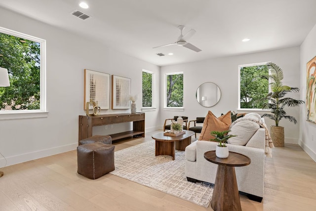 5615 Shoalwood Ave, Austin, TX 78756 - living room with plenty of natural light, light wood-type flooring, ceiling fan, and recessed lighting