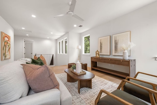 5615 Shoalwood Ave, Austin, TX 78756 - living area featuring recessed lighting, light wood finished floors, and a ceiling fan