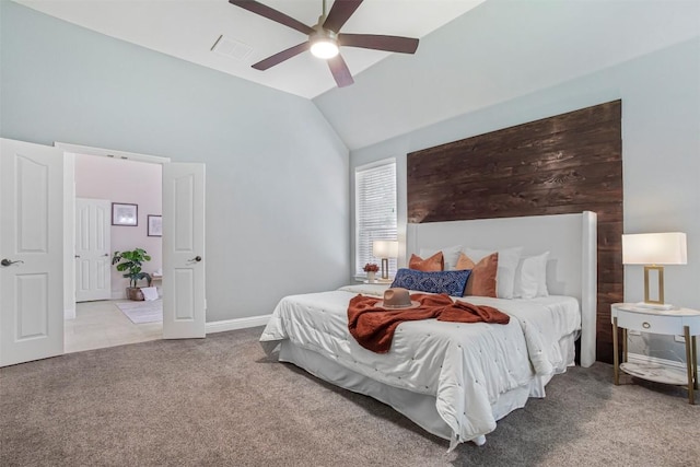114 Mcbride Ln, Cedar Park, TX 78613 - carpeted bedroom featuring lofted ceiling, ceiling fan, and baseboards