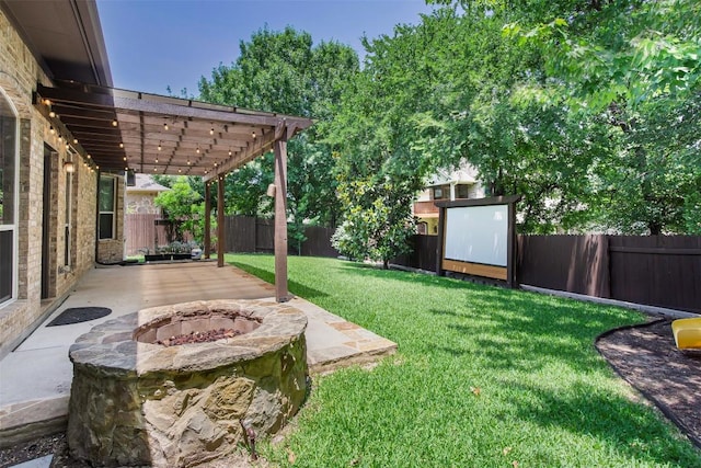 114 Mcbride Ln, Cedar Park, TX 78613 - view of yard with an outdoor fire pit, a patio, and a pergola