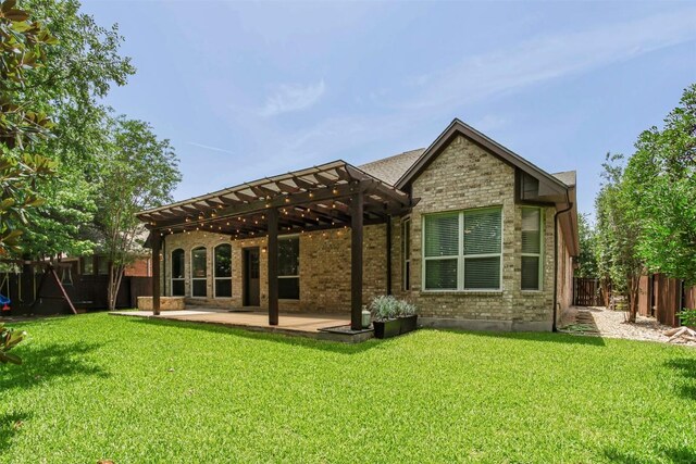 114 Mcbride Ln, Cedar Park, TX 78613 - rear view of house featuring a pergola, a patio, stone siding, and brick siding