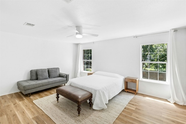 11208 Midbury Ct, Austin, TX 78748 - bedroom with multiple windows, light wood-style flooring, and a ceiling fan