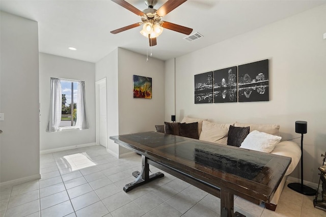 9502 Whisper Willow Blvd, Manor, TX 78653 - tiled living area with ceiling fan, baseboards, and recessed lighting