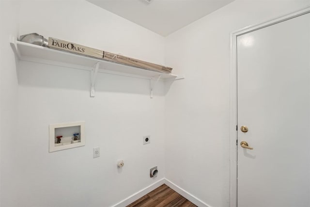 12404 Campana Dr, Del Valle, TX 78617 - laundry area with hookup for an electric dryer, hookup for a washing machine, and dark wood-style floors