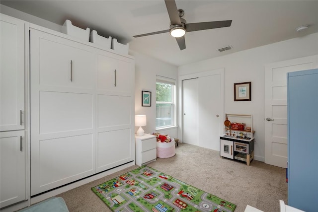 5205 Gladstone Dr, Austin, TX 78723 - rec room featuring a ceiling fan and light carpet