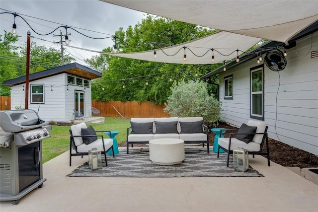 5205 Gladstone Dr, Austin, TX 78723 - view of patio featuring an outdoor hangout area, grilling area, and an outdoor structure