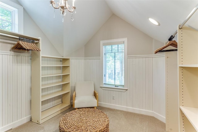 2113 Brooklyn St, Austin, TX 78704 - spacious closet with carpet, lofted ceiling, and a chandelier