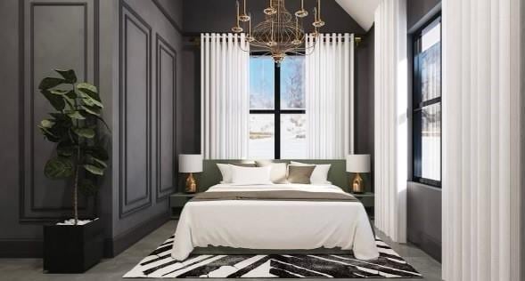 2113 Brooklyn St, Austin, TX 78704 - bedroom featuring a chandelier and lofted ceiling