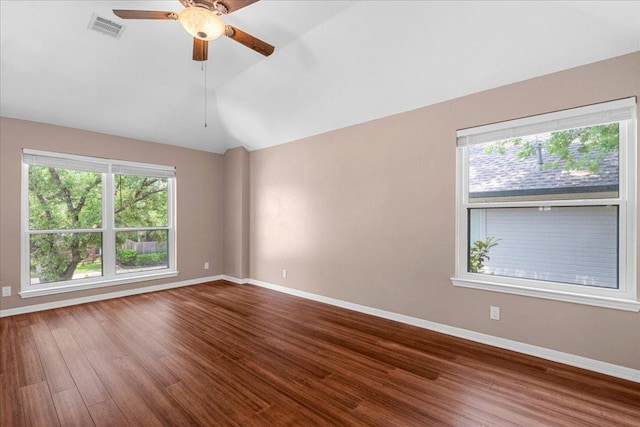 509 Oak Park Dr, Round Rock, TX 78681 - spare room featuring ceiling fan, plenty of natural light, vaulted ceiling, and baseboards