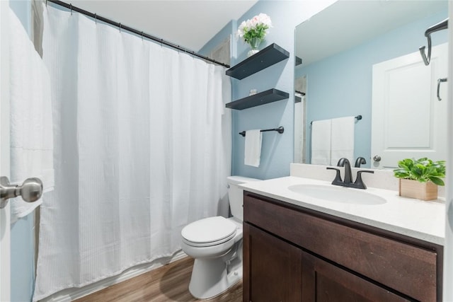 1003 Ascari Ct, Hutto, TX 78634 - bathroom with vanity, toilet, and wood finished floors