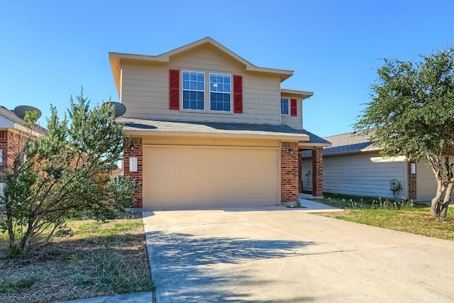 9001 China Rose Dr, Austin, TX 78724 - traditional home featuring an attached garage, brick siding, and concrete driveway