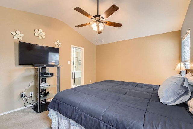 1007 Big Spring Dr, Cedar Park, TX 78613 - carpeted bedroom featuring vaulted ceiling, a ceiling fan, and baseboards