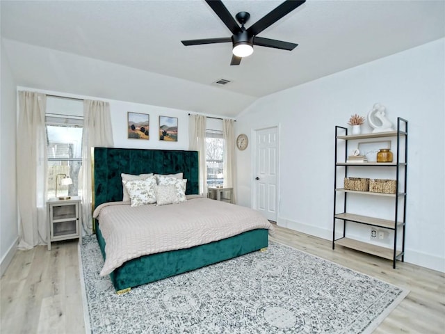 4109 Moss Hollow Dr, Round Rock, TX 78681 - bedroom featuring wood finished floors, baseboards, lofted ceiling, and a ceiling fan