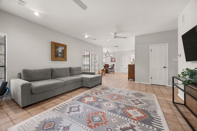 10805 Flashpoint Ct, Austin, TX 78736 - living area with a ceiling fan, light tile patterned floors, and recessed lighting