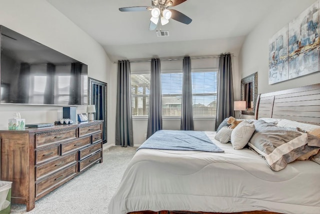 17101 Borromeo Ave, Pflugerville, TX 78660 - bedroom featuring light carpet, a ceiling fan, and lofted ceiling