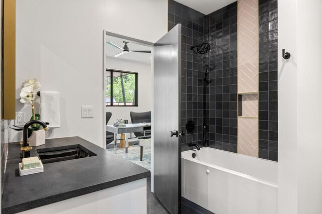 4506 Clawson Rd Unit 1, Austin, TX 78745 - bathroom with shower / washtub combination, vanity, and ceiling fan
