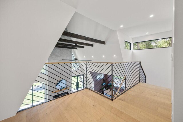 4506 Clawson Rd Unit 1, Austin, TX 78745 - stairway with ceiling fan, recessed lighting, and a high ceiling