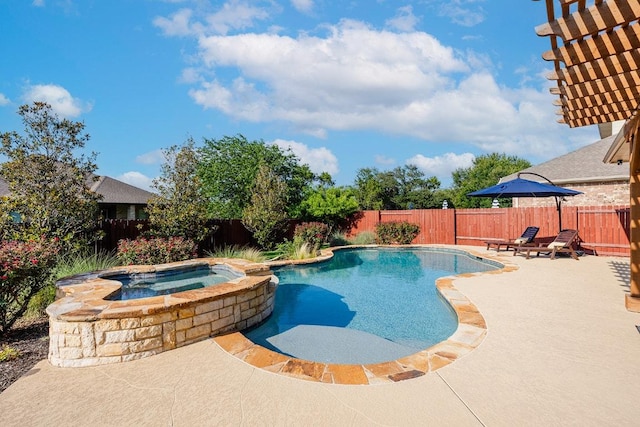 2313 Legend Hill Dr, Leander, TX 78641 - view of swimming pool with a fenced backyard, a patio, and a pool with connected hot tub