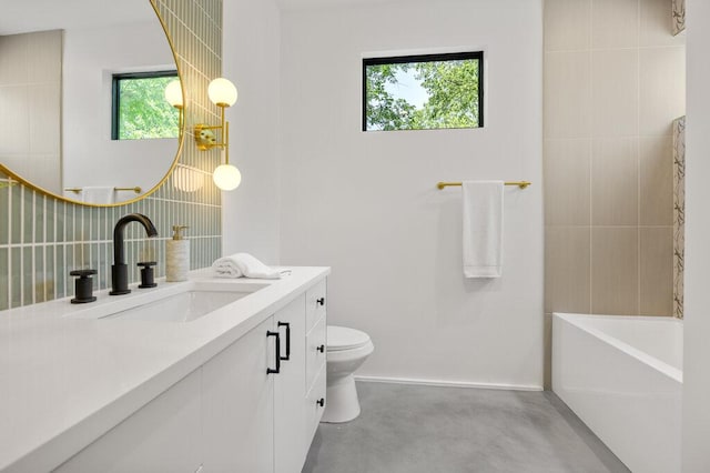 4506 Clawson Rd Unit 2, Austin, TX 78745 - bathroom featuring finished concrete floors, vanity, toilet, and tub / shower combination