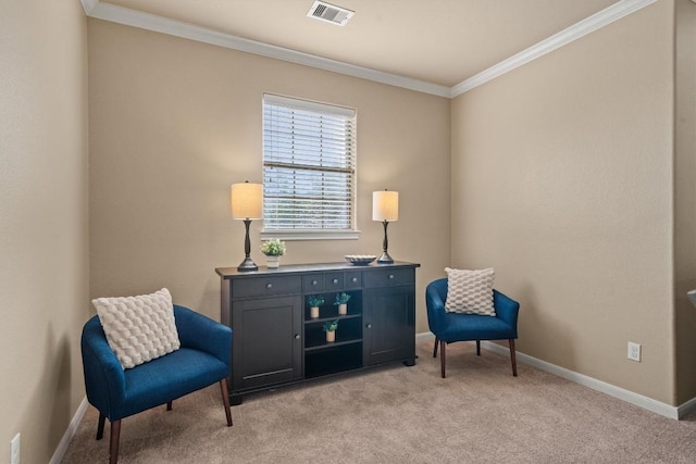 3517 Shellcastle Ln, Round Rock, TX 78681 - living area featuring light colored carpet and ornamental molding
