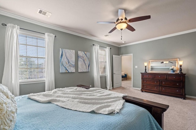 3517 Shellcastle Ln, Round Rock, TX 78681 - carpeted bedroom featuring crown molding and a ceiling fan