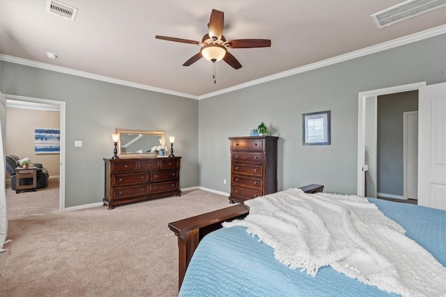 3517 Shellcastle Ln, Round Rock, TX 78681 - carpeted bedroom featuring ornamental molding and a ceiling fan